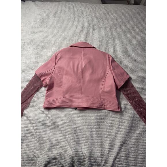 Azalea Wang Acerola Bling Rhinestone Sleeve Moto Jacket Pink 1X Pretty - Picture 8 of 9